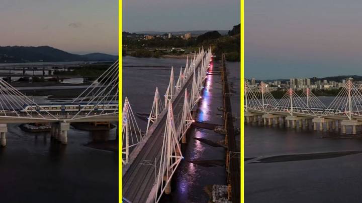 Trenes podrán alcanzar los 100 km/h: Inauguran completamente el nuevo puente ferroviario del río Biobío en Concepción