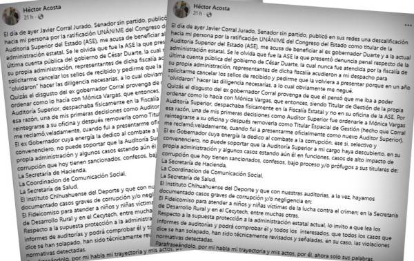 Acusa auditor corrupción de alto impacto con Corral