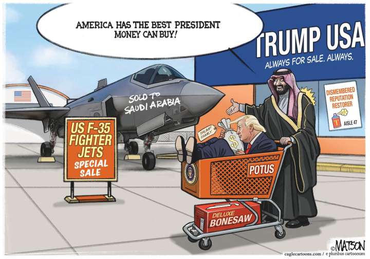5 red carpet ready cartoons about Donald Trump's reception of Prince Mohammed bin Salman