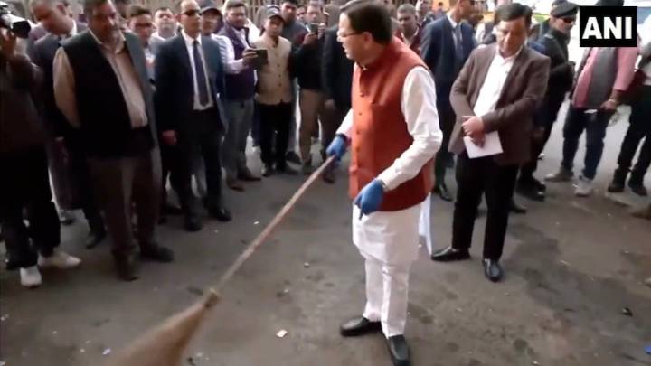 Uttarakhand CM makes surprise visit to Dehradun ISBT, sweeps premises over poor cleanliness
