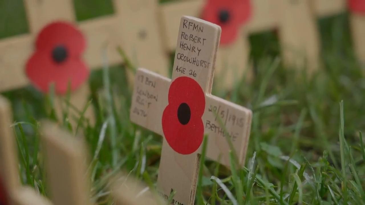 Annual Field of Remembrance with crosses and poppies opened at London's Westminster Abbey