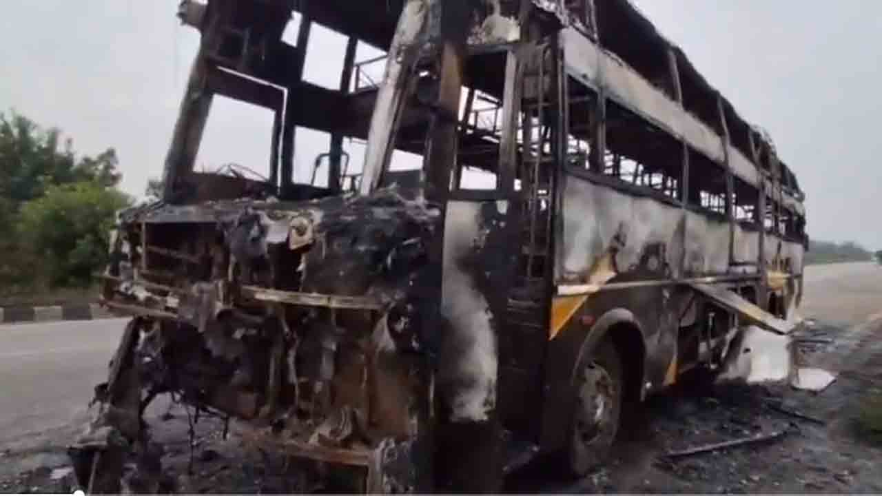 Miraculous Escape As Fire Destroys Sleeper Bus Near Nalgonda