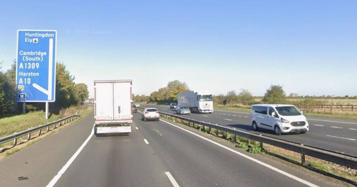 Emergency repairs close lane on the M11 in Cambridgeshire