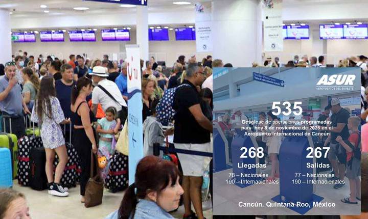 Aeropuerto de Cancún reporta 535 vuelos este sábado