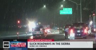 Slick roadways in the Sierra as storm brings snow