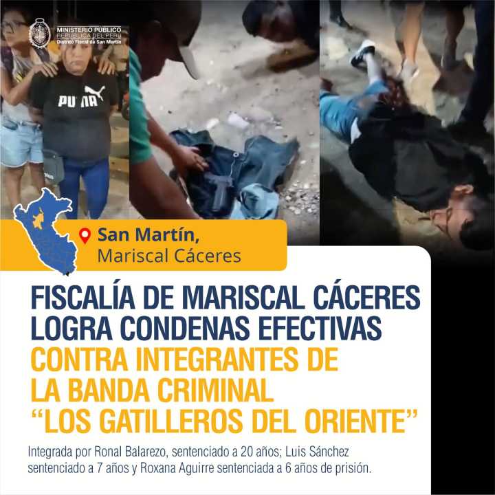 Fiscalía de Juanjuí logra condenas contra integrantes de banda dedicada al marcaje en San Martín