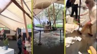 Videos muestran colapso por lluvias en feria de moda del Parque Bicentenario: Asistentes debieron salir corriendo
