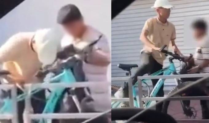 A plena luz del día: sujetos roban bicicleta estacionada afuera de centro comercial de Surquillo