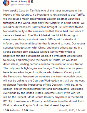 Donald Trump calls upcoming Supreme Court tariff case “one of the most important in US history”