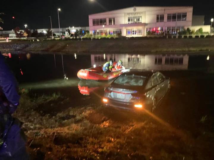 Injuries reported in Suffolk retention pond crash