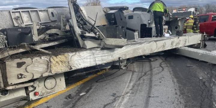 Tractor trailer overturns in Massena