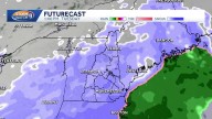 Hour-by-hour forecast of plowable snow moving into New Hampshire