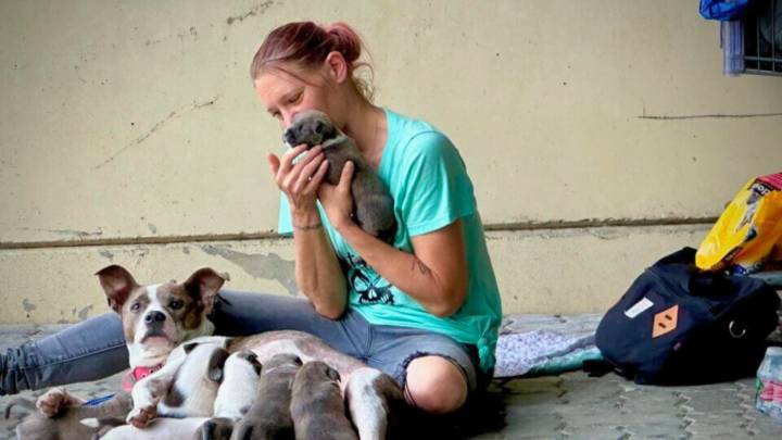 Texas Man Spots Homeless Woman Caring For A Dog And 8 Puppies, What He Does Will Melt Your Heart