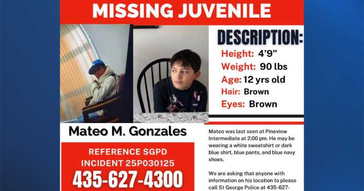 St. George police asks public for help finding missing 12 year old