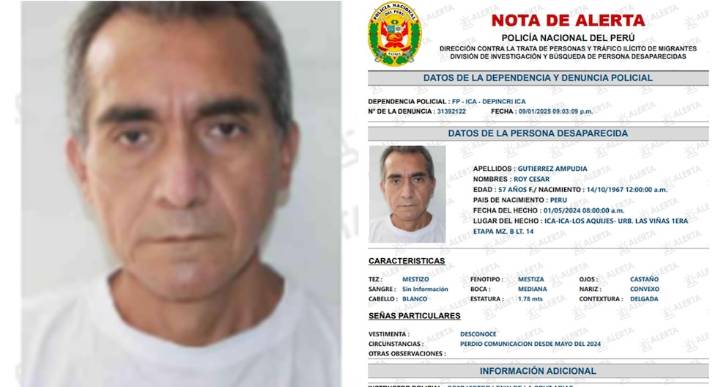 Ica: buscan a Roy César Gutiérrez Ampudia, desaparecido hace más de un año y medio