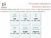 Banxico informa de los principales indicadores financieros al 25 de noviembre