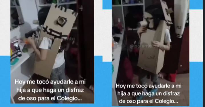 Hombre confecciona un disfraz de oso para su hija y no puede contener la risa al verla
