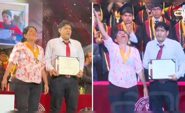 Madre rompe en llanto al recibir diploma de graduación de la UNI de su hijo fallecido