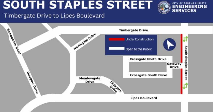 South Staples Street lane closure continues through December 2 for utility repairs