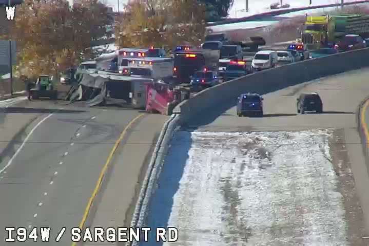 I-94 eastbound closed after semitrailer tips over at Sargent Road