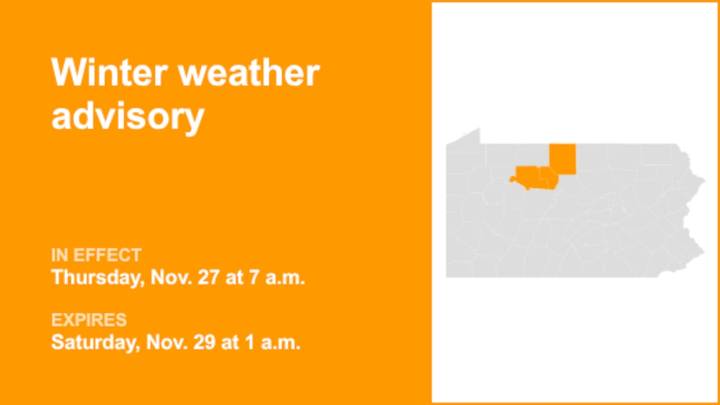 Winter weather advisory issued for Pa. Wilds from Thursday to Saturday