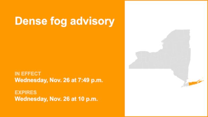 Dense fog advisory in place for Long Island Wednesday night