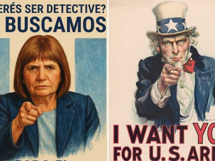 "Che, aspirante de Sherlock Holmes": la llamativa campaña de Patricia Bullrich y su afiche al estilo "Tío Sam"