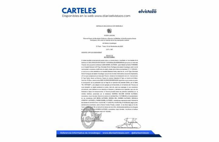 Edicto del Tribunal Cuarto de los municipios Simón Rodríguez y San José de Guanipa, en atención a la solicitud de Declaración de Únicos y Universales Herederos de Luisa Isabel Alfonzo