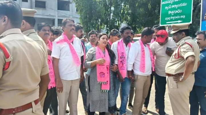 BRS stage protests in Kothagudem for Road Development