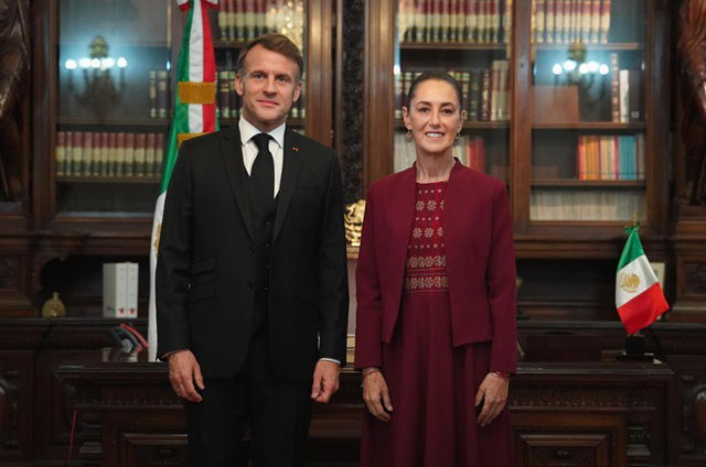 Recibe Presidente Claudia Sheinbaum a su homólogo de Francia, Emmanuel Macron en Palacio Nacional