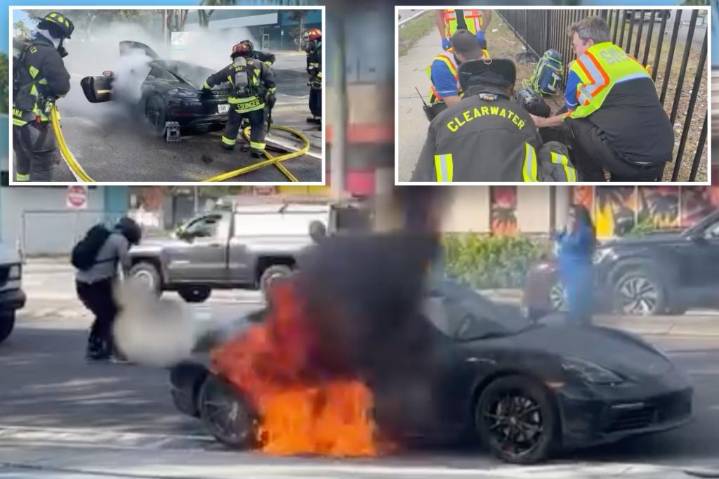 Good Samaritans pull 74-year-old man out of burning Porsche: video