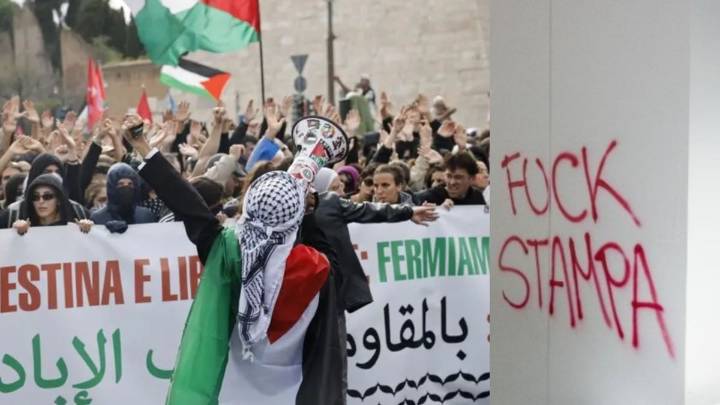 Una multitud de activistas pro Palestina irrumpió y destruyó la redacción de un reconocido diario italiano