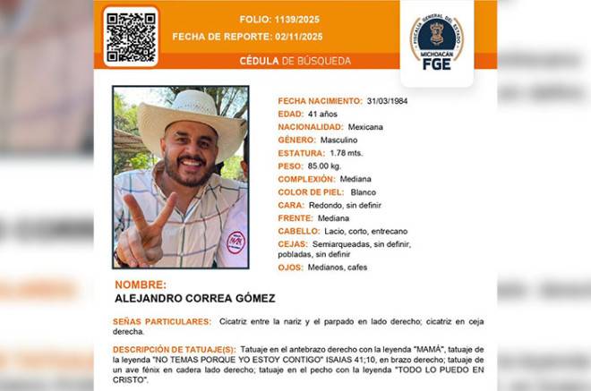 Desaparece Alejandro Correa Gómez, exalcalde de Zinapécuaro, Michoacán