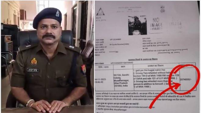 Muzaffarnagar police issue Rs 20 lakh challan to scooter rider by mistake. Pic viral