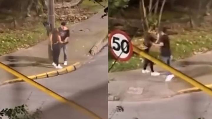 ¡Indignante agresión en Envigado! Comunidad interviene y detiene ataque a una mujer en plena calle