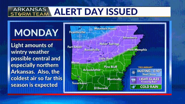Arkansas Storm Team Forecast: Wintry Weather Expected Monday