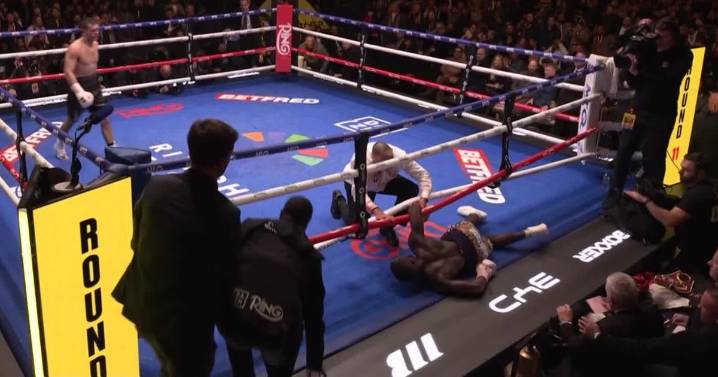 Brit boxer Ekow Essuman crashes out ring and given oxygen in KO by Jack Catterall