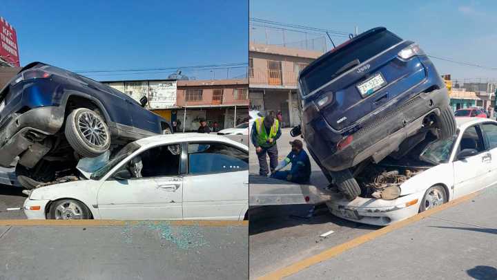 Camioneta Queda Encima de Automóvil Después Accidente en Carretera Torreón