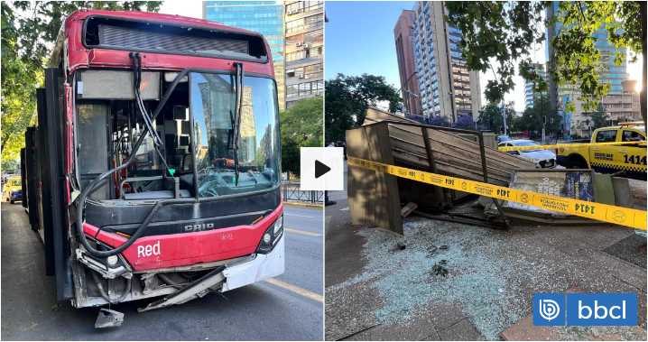 Bus RED arrasó con kiosco y semáforo en Providencia: chofer dice que perdió control por ataque de tos