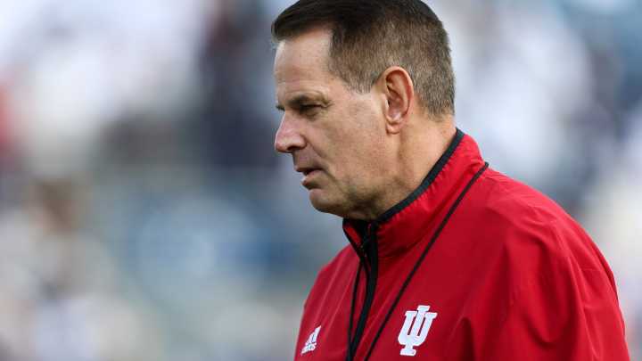 Indiana football coach Curt Cignetti greets fans at Beaver Stadium