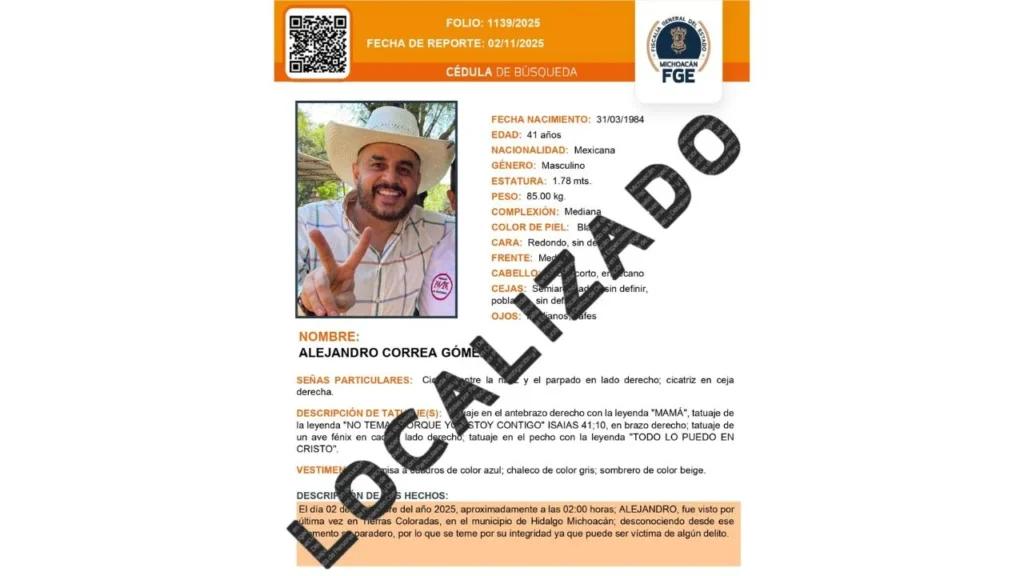 Localizan con vida a Alejandro Correa Gómez, exalcalde de Zinapécuaro