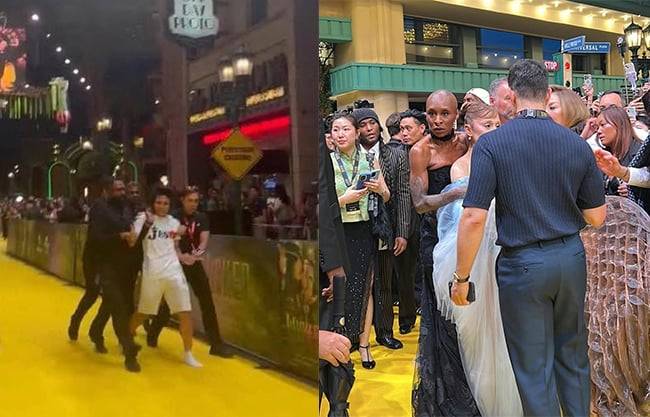 VIDEO: Cynthia Erivo protege a Ariana Grande de ataque de un fan en la premier de Wicked
