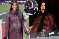 Pregnant Cardi B wears head-to-toe Bottega Veneta leather to cheer on boyfriend Stefon Diggs at her first Patriots game at Gillette Stadium