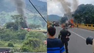 VIDEO | Vehículo se incendió tras violento accidente en el puente helicoidal de Calarcá