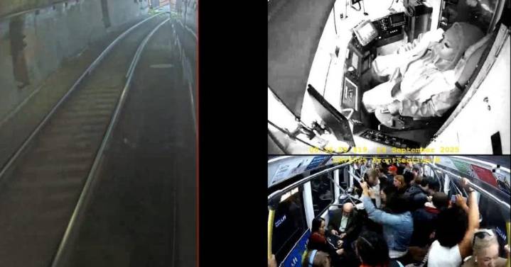 Video appears to show train driver asleep at controls as passengers scream