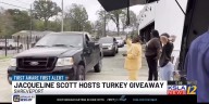Vehicles lined up Nov. 20 for Jacqueline Scott's turkey giveway in Shreveport