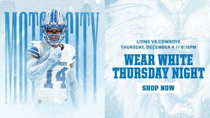 Detroit Lions encourage fans to "Wear White Thursday Night" for December 4 game at Ford Field