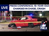 Police press conference: 19-year-old suspect in stolen car, crash