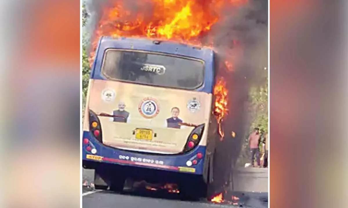 Major accident averted after Odisha RTC bus catches fire in Andhra Pradesh