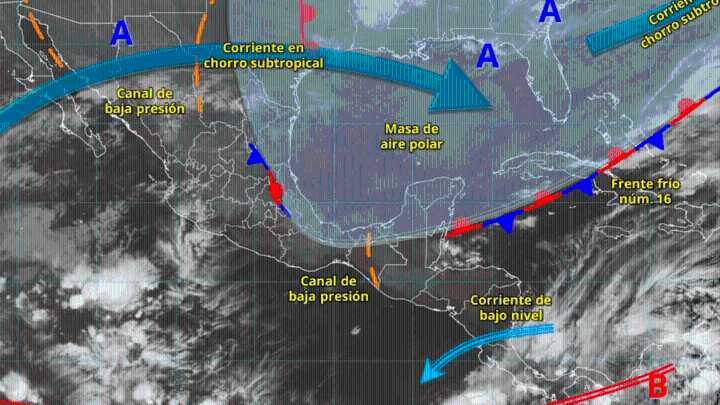 Frente frío 17 provoca lluvias, vientos y descenso de temperatura en norte y oriente del país
